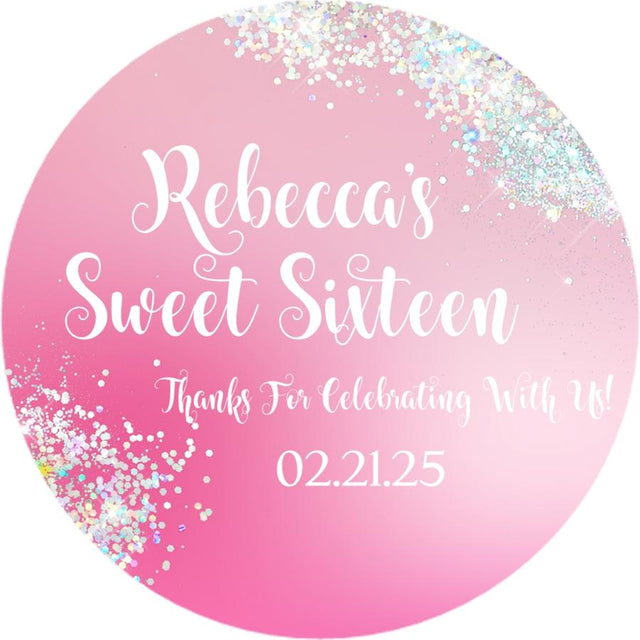 Pink Sweet 16 birthday sticker with iridescent confetti