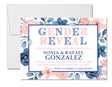 Pink and blue framed gender reveal invitation with watercolor florals