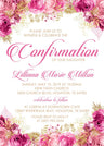 Pink and gold floral confirmation invitation for religious celebrations
