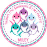 Pink and teal baby shark birthday sticker with personalized name