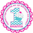 Pink and teal cupcake 1st birthday label