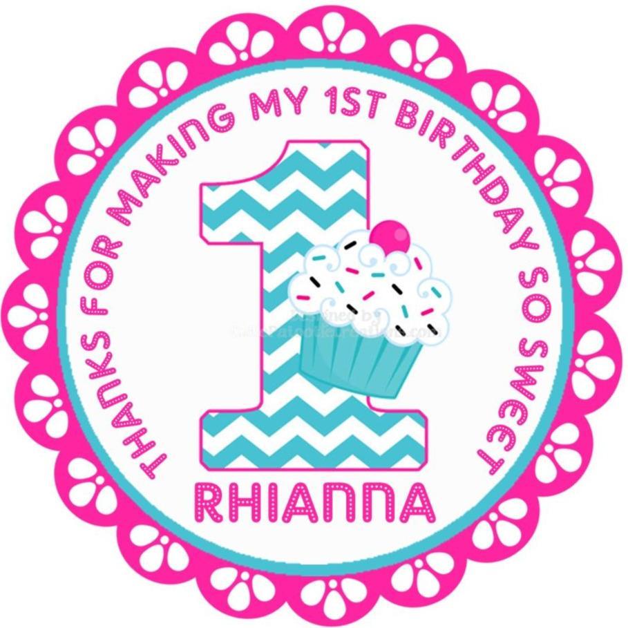 Pink and teal cupcake 1st birthday label