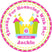 Pink and yellow bounce house birthday sticker