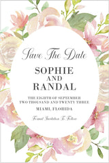 Pink blush green wedding save the date cards