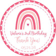 Pink boho rainbow birthday sticker with personalized text