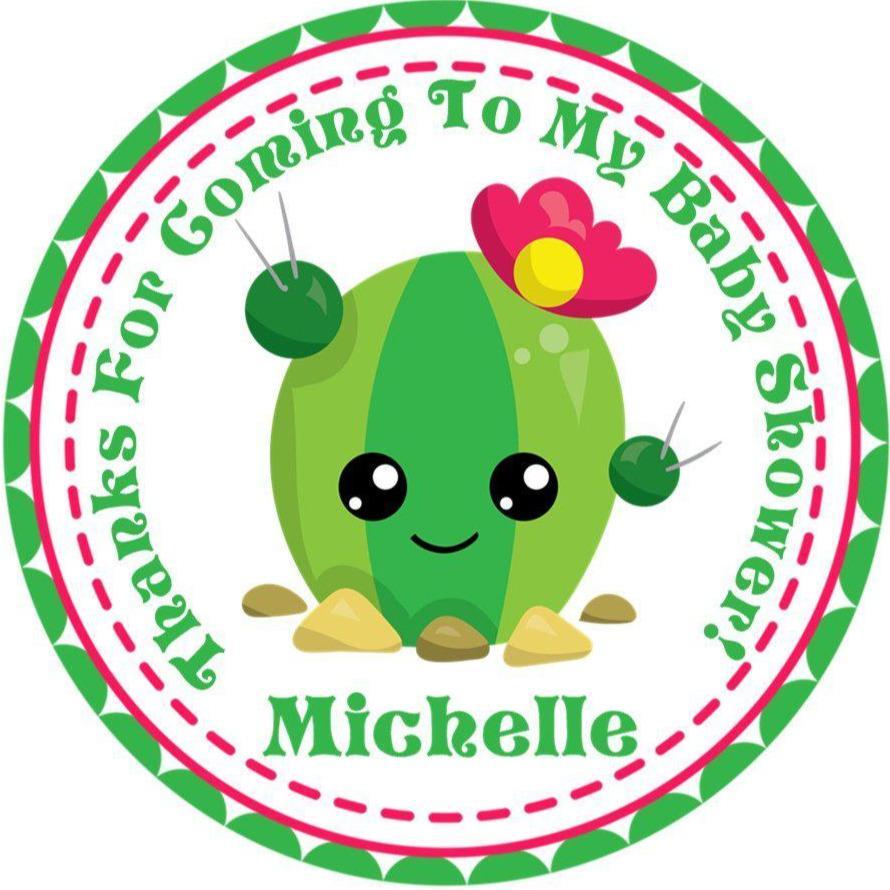 Pink cactus baby shower stickers with flower accent