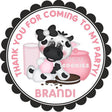 Pink cow milk and cookies birthday sticker with scalloped border