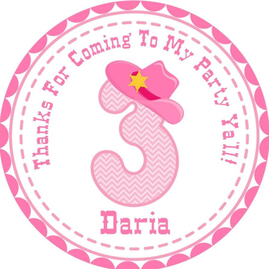 Pink cowgirl birthday sticker with hat and number