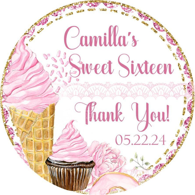 Pink dessert-themed Sweet 16 birthday sticker