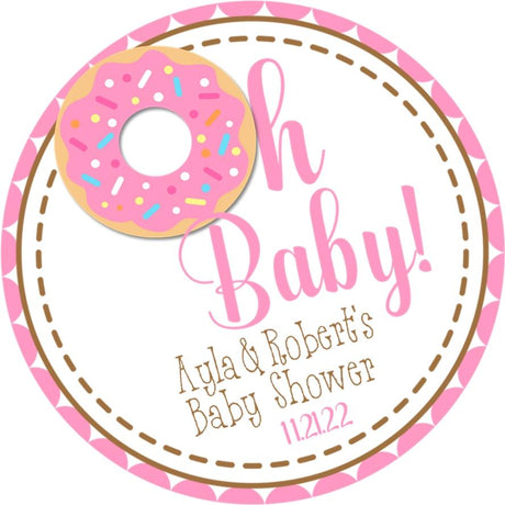 Pink donut baby shower favor label