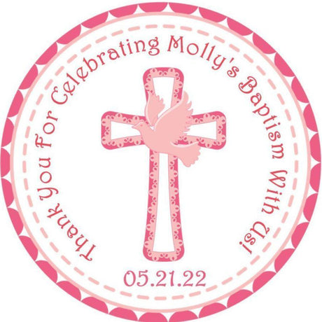Pink floral Baptism sticker with dove