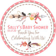 Pink floral tribal arrow baby shower sticker with watercolor flowers