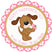 Pink flower puppy Valentine sticker personalized