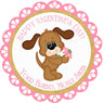 Pink flower puppy Valentine sticker personalized
