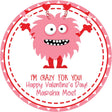 Pink furry monster Valentine label