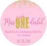 Pink girly first birthday favor label