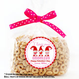 Pink gnome Valentine sticker for candy bags and party treats