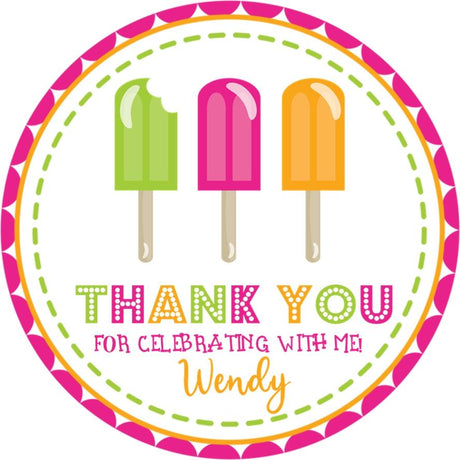 Pink green and orange popsicle birthday sticker