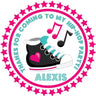 Pink hip hop dance birthday sticker with sneaker and music notes