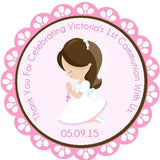 Pink kneeling girl First Holy Communion sticker