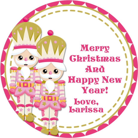 Pink nutcracker Christmas stickers with festive holiday design