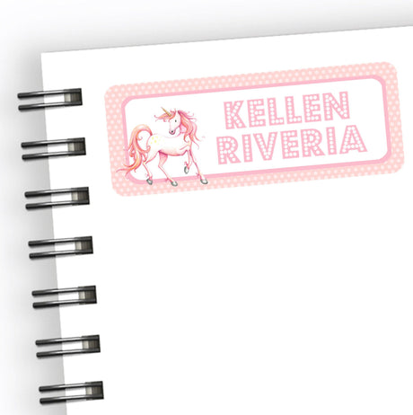 Pink pastel unicorn school supply labels