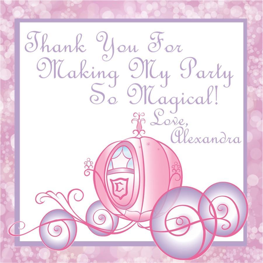 Pink princess carriage birthday sticker with personalized text