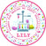 Pink science birthday sticker with colorful beakers and dotted border