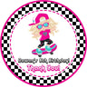 Pink skateboard birthday sticker with skater girl
