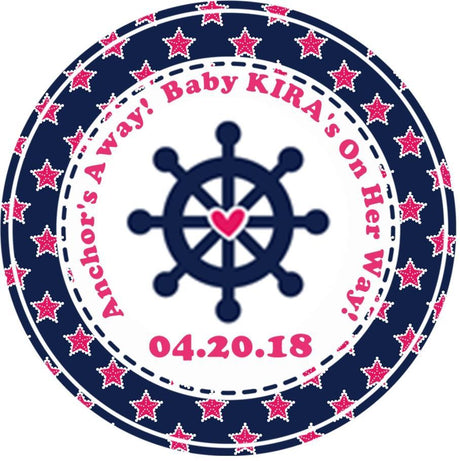 Pink star nautical baby shower sticker