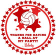 Pink volleyball birthday sticker with personalized name and star accents