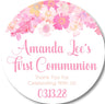 Pink watercolor floral First Communion sticker design