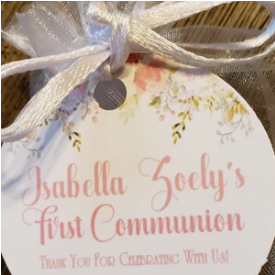 Pink watercolor floral Primera Comunión sticker