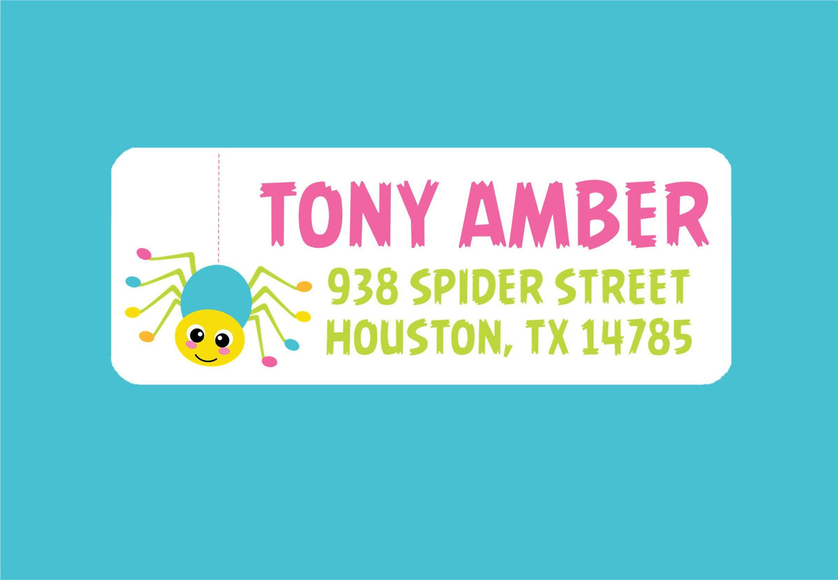 Playful spider address stickers for envelopes
