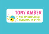 Playful spider address stickers for envelopes