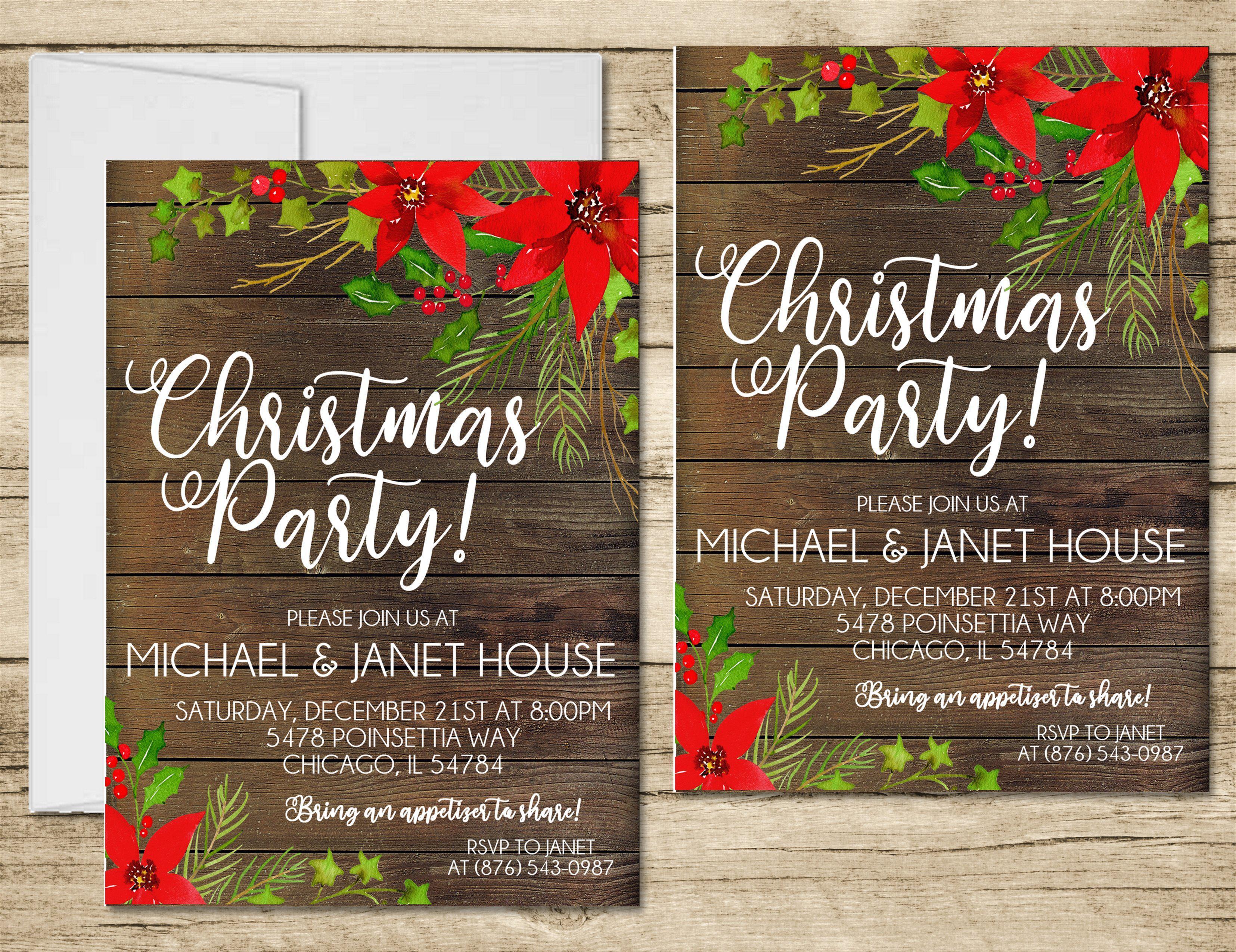 Poinsettia Christmas Or Holiday Party Invitations