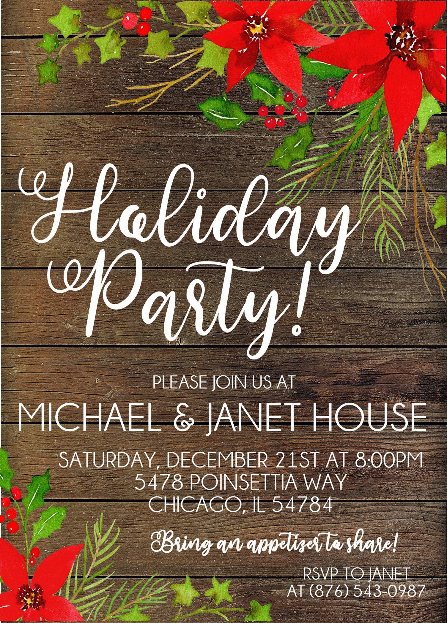 Poinsettia Christmas Or Holiday Party Invitations