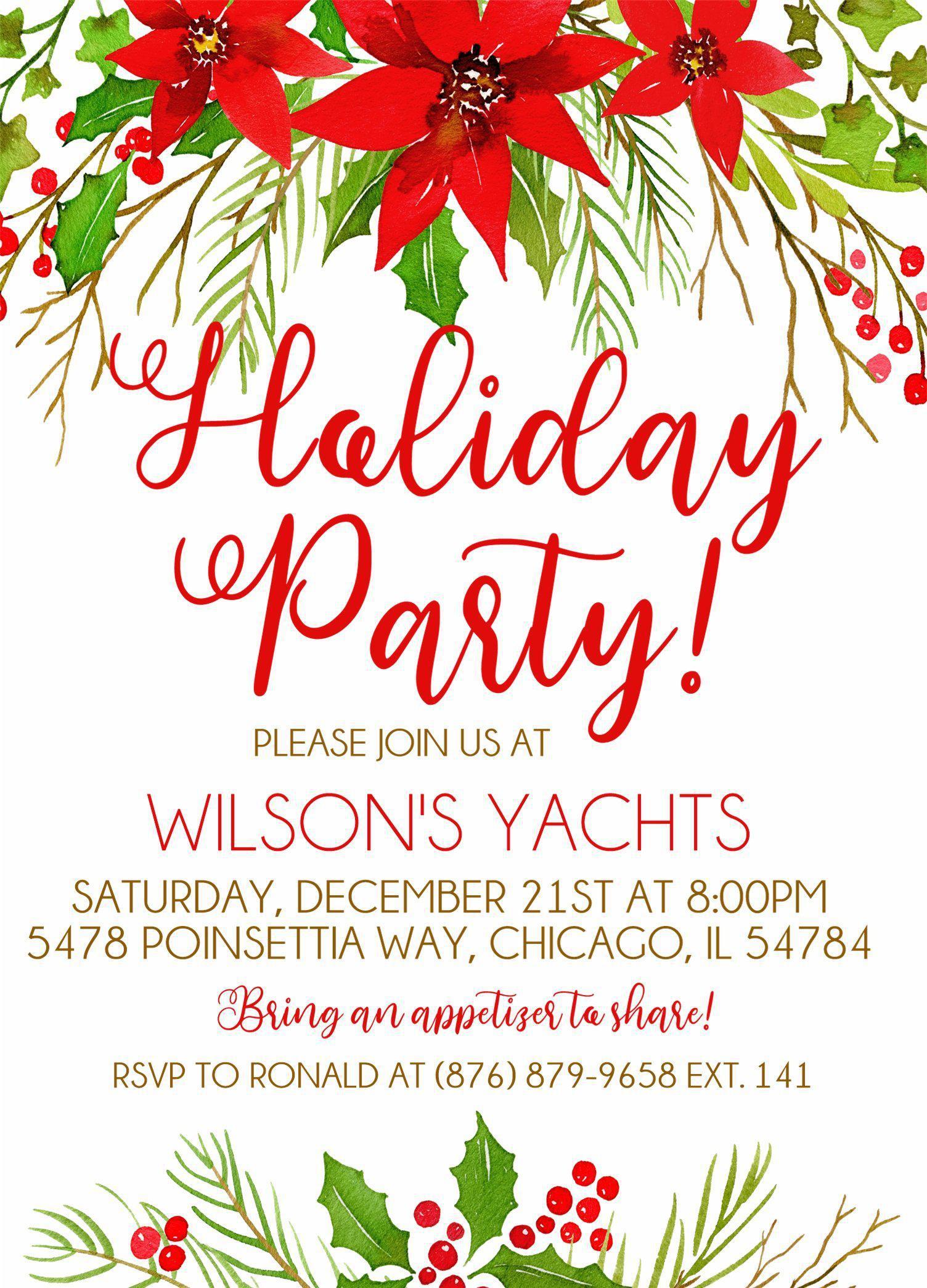 Poinsettia Christmas Or Holiday Party Invitations