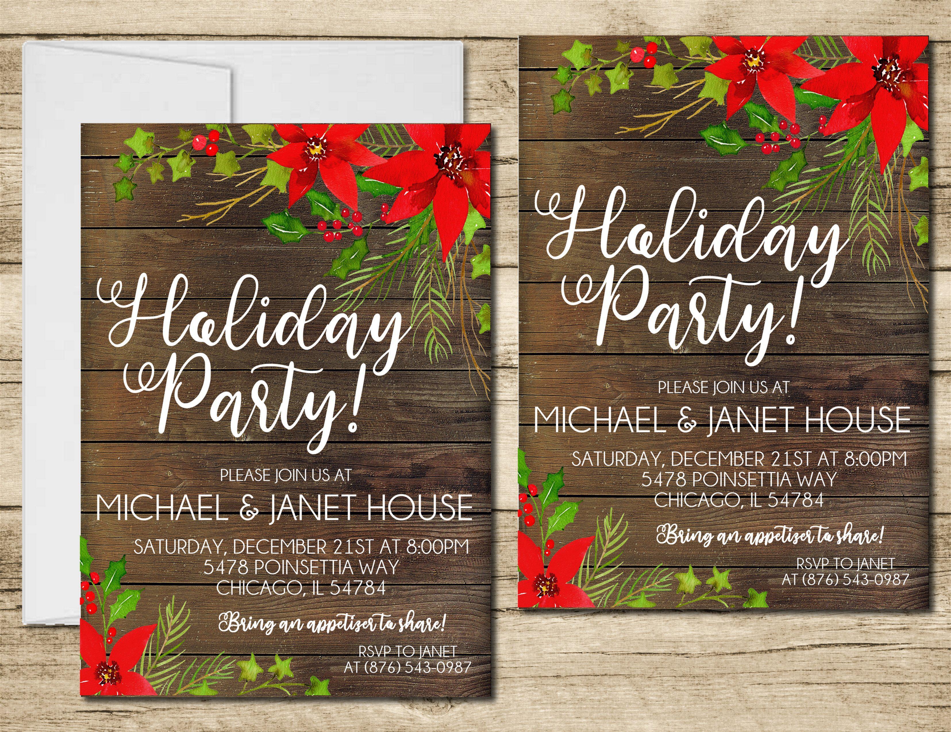 Poinsettia Christmas Or Holiday Party Invitations