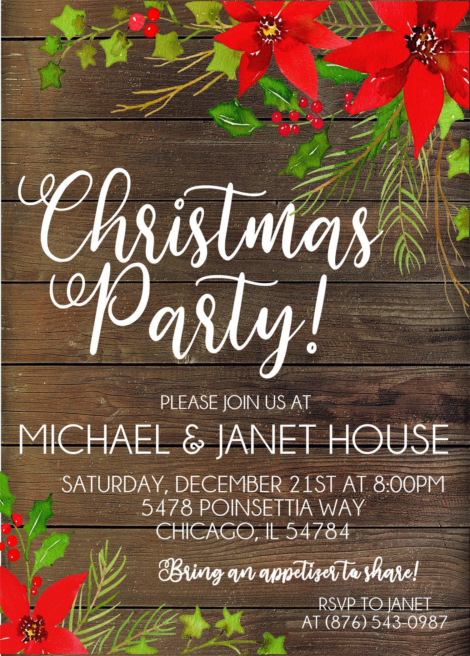 Poinsettia Christmas Or Holiday Party Invitations