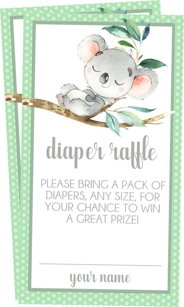 Printable Koala Baby Shower Diaper Raffle Tickets
