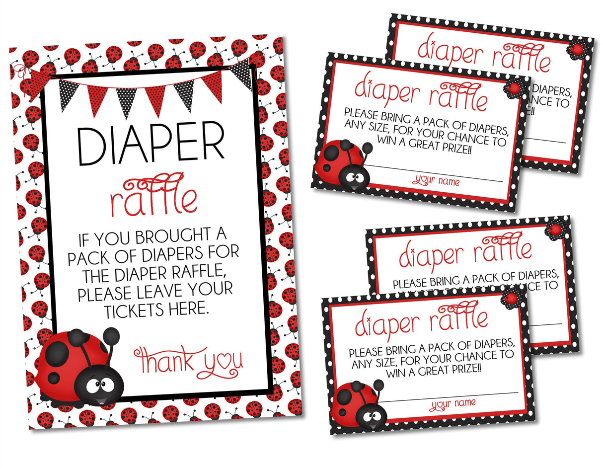 Printable Ladybug Baby Shower Diaper Raffle Sign and Tickets