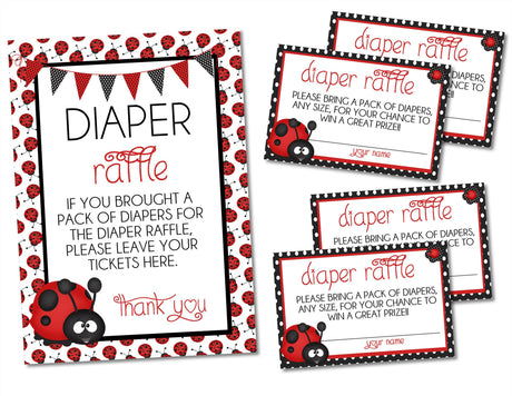 Printable Ladybug Baby Shower Diaper Raffle Sign and Tickets