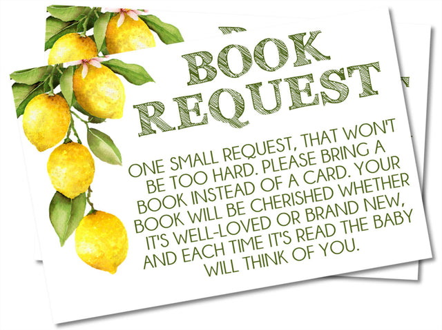 Printable Lemon Baby Shower Book Request Cards