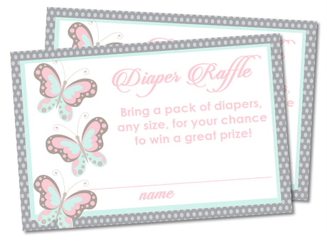 Printable Pink Butterfly Baby Shower Diaper Raffle Tickets