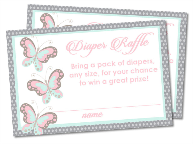 Printable Pink Butterfly Baby Shower Diaper Raffle Tickets