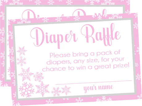 Printable Pink Winter Snowflake Baby Shower Diaper Raffle Tickets