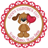 Puppy holding heart balloon personalized Valentine sticker
