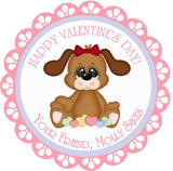 Puppy with conversation hearts personalized Valentine sticker