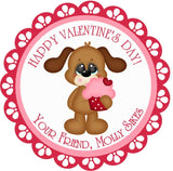 Puppy with cupcake personalized Valentine sticker